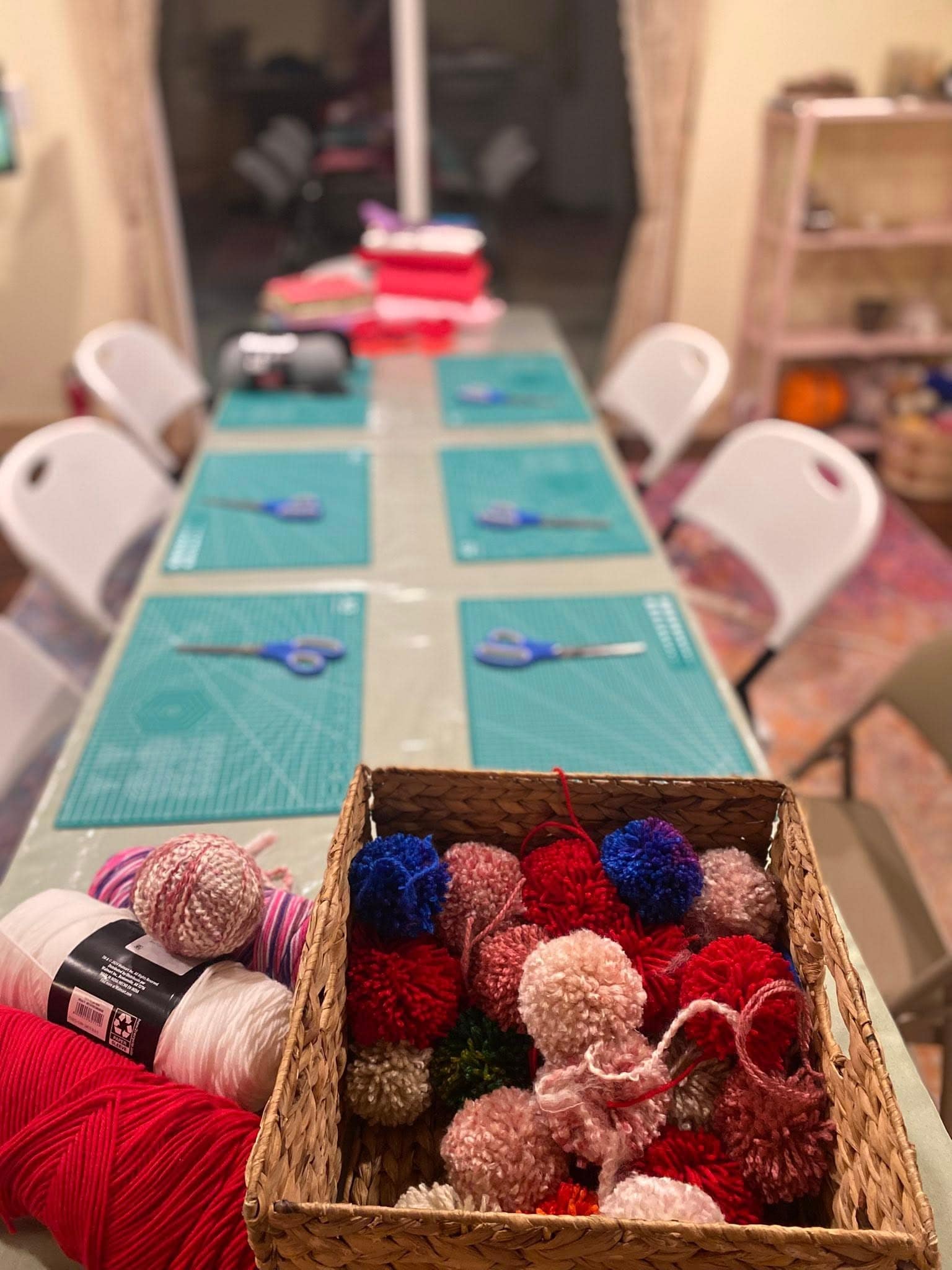 Fiber Garland craft workshop setup at the Craft Cottage in Grafton NH
