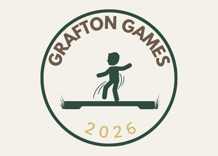 Grafton Games 2026 logo with figure balancing on obstacle, Grafton NH community event