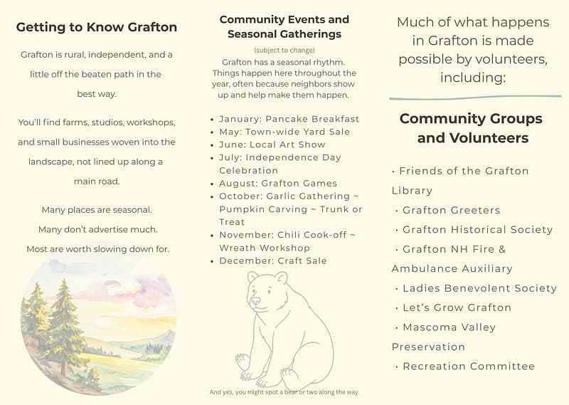 Guide to Grafton NH events and community activities throughout the seasons
